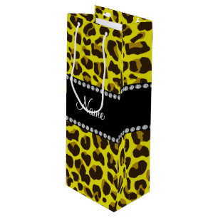 Sac Cadeau Pour Bouteille Nom personnalisé jaune léopard motif