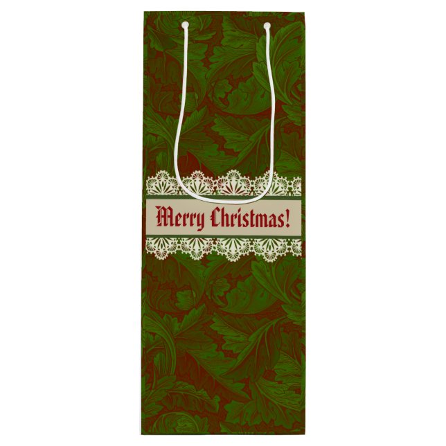Sac Cadeau Pour Bouteille Nostalgic Classic William Morris Red Holiday (Devant)