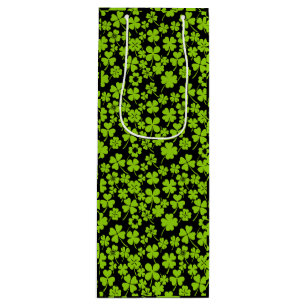 Sac Cadeau Pour Bouteille Nouveau motif.feuilles de trèfle 01 Black BG