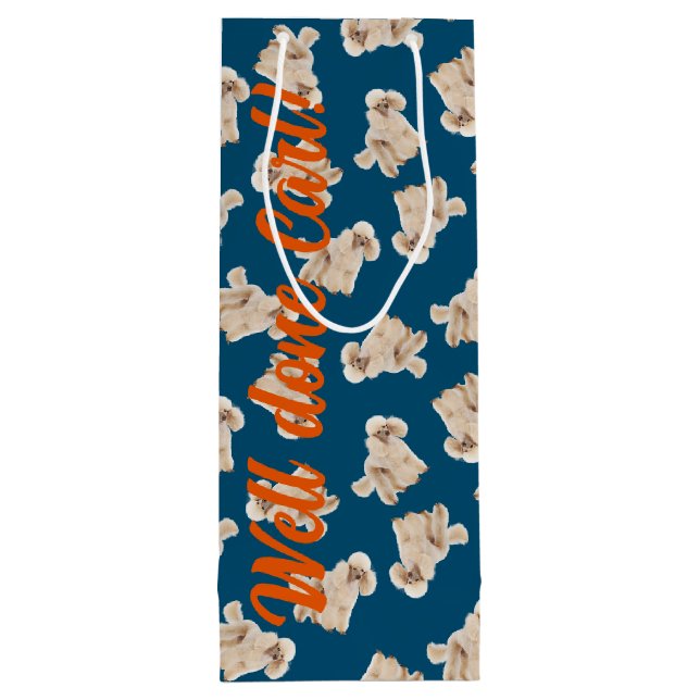Sac Cadeau Pour Bouteille Oodles of Poodles (Blanc sur Bleu) Personnalisé (Dos)
