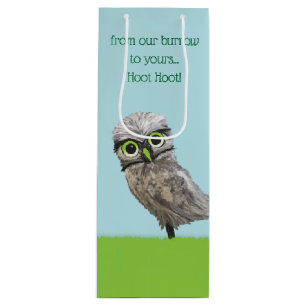 Sac Cadeau Pour Bouteille Or et peinture creusante argentée de hibou