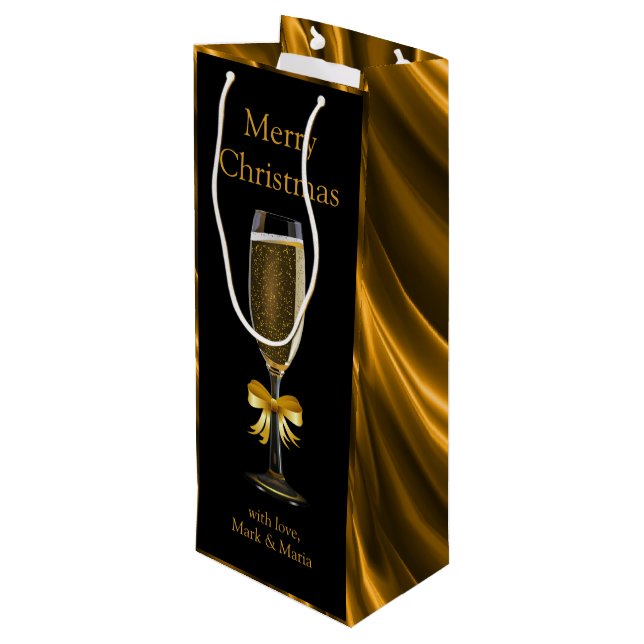 Sac Cadeau Pour Bouteille Or et verre noir de Champagne (Dos Angle)