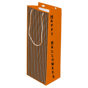 Sac Cadeau Pour Bouteille Orange, Noir & Blanc Rayure Halloween