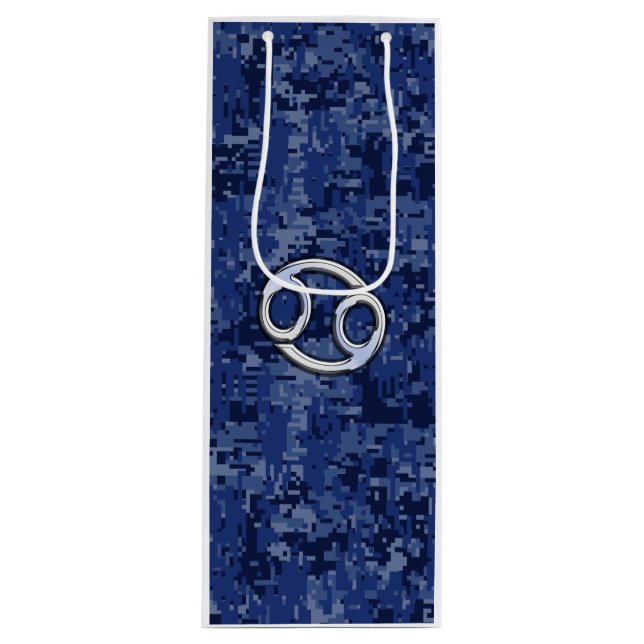 Sac Cadeau Pour Bouteille Panneau cancéreux Camouflage numérique bleu marine (Devant)