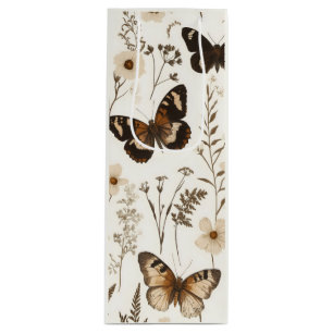 Sac Cadeau Pour Bouteille Papillon lunaire et Motif de fleurs