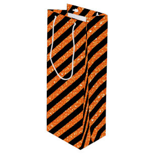 SAC CADEAU POUR BOUTEILLE PARTIES SCINTILLANT NOIRE ET ORANGE REGARDEZ HALLO