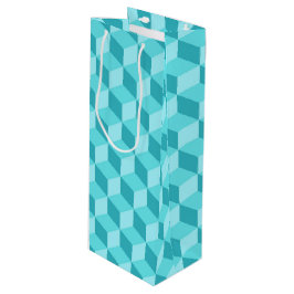 SAC CADEAU POUR BOUTEILLE PASTEL AQUA MOTIFS DE CUBE GÉOMÉTRIQUE