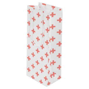 Sac Cadeau Pour Bouteille Peach polka croise sur blanc