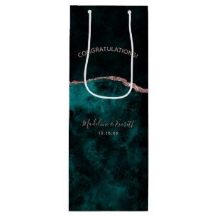 Sac Cadeau Pour Bouteille Peacock Green & Rose Gold Foil Félicitations