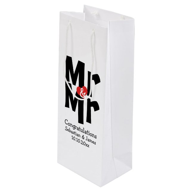 Sac Cadeau Pour Bouteille Personnalisé M. et M. Black Red Bold Moderne (Devant Angle)