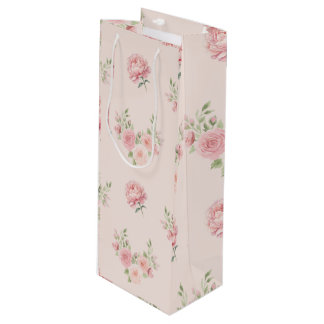 Sac Cadeau Pour Bouteille Pink Peony and Rose Pattern