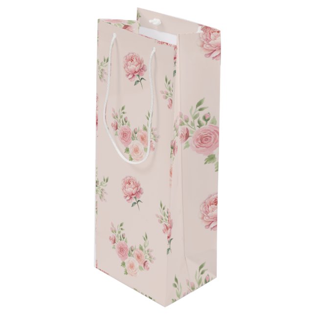 Sac Cadeau Pour Bouteille Pink Peony and Rose Pattern (Devant Angle)