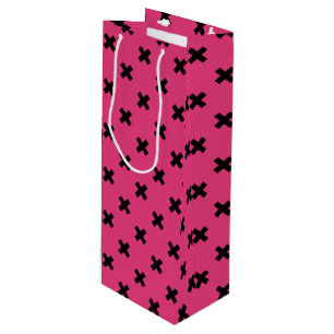 Sac Cadeau Pour Bouteille Piqûres de croix noire sur fuchsia