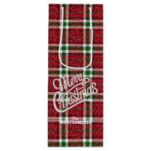 Sac Cadeau Pour Bouteille Plaid de Noël scintillant 