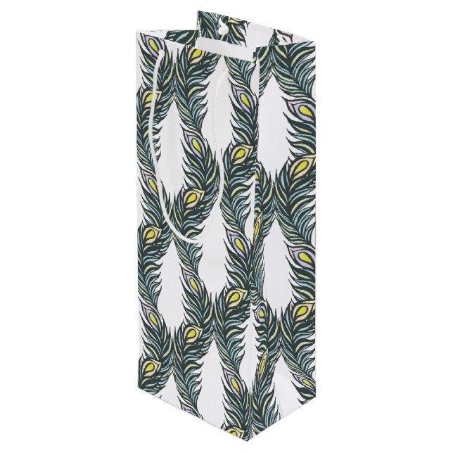 Sac Cadeau Pour Bouteille Plumes Peacock noir, vert et blanc rustique (Dos Angle)
