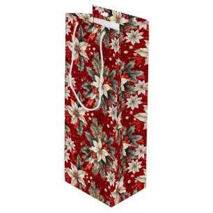 Sac Cadeau Pour Bouteille Poinsettia blanc vert rouge