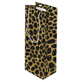 SAC CADEAU POUR BOUTEILLE POINTS EN LÉOPARD NOIR ET OR