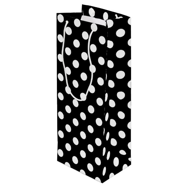 Sac Cadeau Pour Bouteille Pois blancs sur Arrière - plan noir (Dos Angle)
