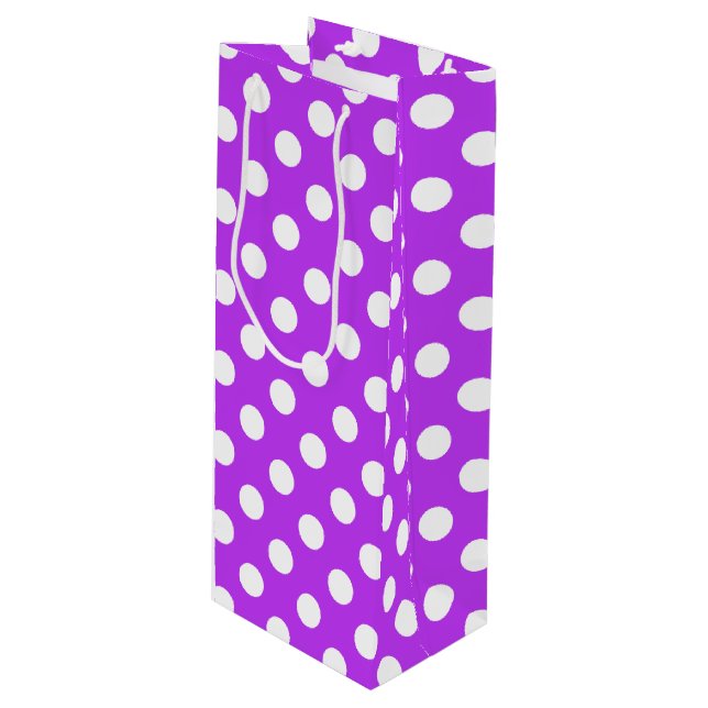 Sac Cadeau Pour Bouteille Pois blancs sur violet clair (Devant Angle)