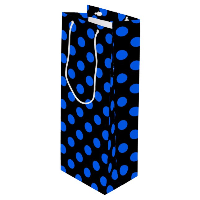 Sac Cadeau Pour Bouteille Pois bleu et noir (Devant Angle)