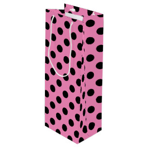 Sac Cadeau Pour Bouteille Pois noirs en rose