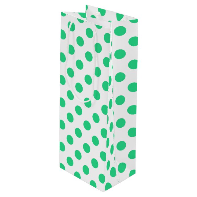 Sac Cadeau Pour Bouteille Pois verts et blancs (Devant Angle)