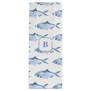 Sac Cadeau Pour Bouteille Poisson Bleu Aquarelle Côtière