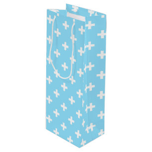 Sac Cadeau Pour Bouteille Polka blanche croise sur bleu bébé