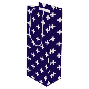 Sac Cadeau Pour Bouteille Polka blanche croise sur bleu marine