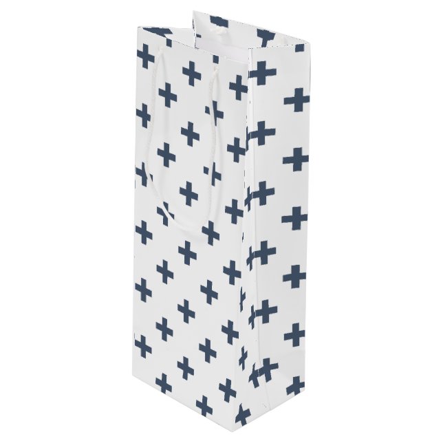 Sac Cadeau Pour Bouteille Polka gris-bleu croise sur blanc (Devant Angle)