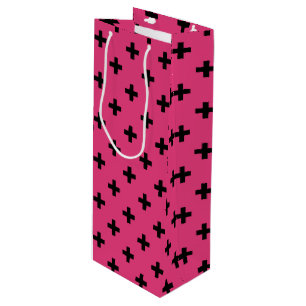 Sac Cadeau Pour Bouteille Polka noire croise sur fuchsia