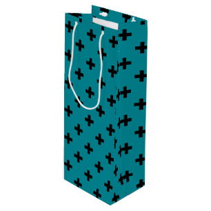 Sac Cadeau Pour Bouteille Polka noire croise sur turquoise