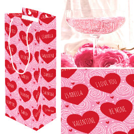 Sac Cadeau Pour Bouteille Pretty Love Heart Custom Text Modern Valentines