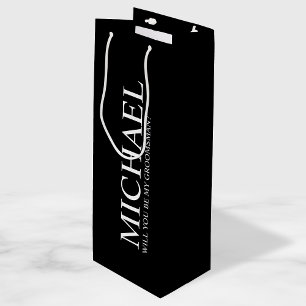 Sac Cadeau Pour Bouteille Proposition de Groomsman Personnalisé Noir Moderne