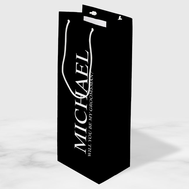 Sac Cadeau Pour Bouteille Proposition de Groomsman Personnalisé Noir Moderne (Créateur téléchargé)