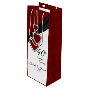 Sac Cadeau Pour Bouteille quarantième Anniversaire de mariage rouge - vin