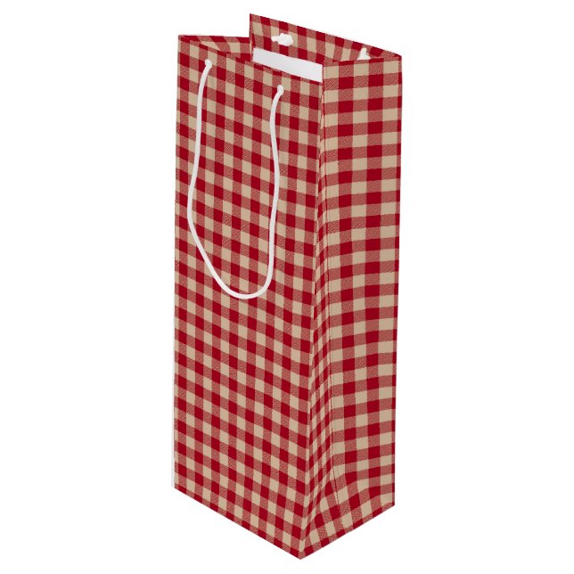 Sac Cadeau Pour Bouteille Red and Kraft Country Gingham Christmas  (Devant Angle)