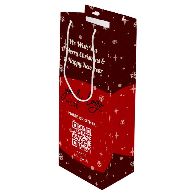 Sac Cadeau Pour Bouteille Red Christmas Business Logo QR code Snowflake (Devant Angle)