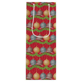 Sac Cadeau Pour Bouteille RED Joyeux motif de boules de Noël