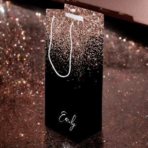 Sac Cadeau Pour Bouteille Rose Gold Noir Féminin Blush Fleur Monogramme