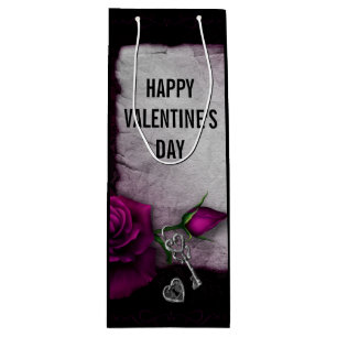 Sac Cadeau Pour Bouteille Rose gothique, parchemin et serrure Saint-Valentin