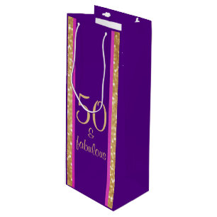 Sac Cadeau Pour Bouteille Rose pourpre brillant   50 & Fabuleux 50e annivers