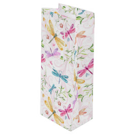 SAC CADEAU POUR BOUTEILLE ROSE PURPLE JAUNE BLEU D'EAU DRAGONFLIERS DE COULE