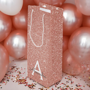 Sac Cadeau Pour Bouteille Rose Rose Parties scintillant Or & Monogramme étin