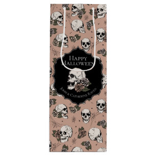 Sac Cadeau Pour Bouteille Rose victorien Pink Floral Skuls Halloween