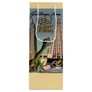 Sac Cadeau Pour Bouteille Salutation Retro New York City