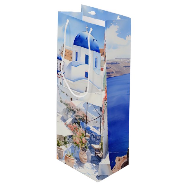 Sac Cadeau Pour Bouteille Santorin (Devant Angle)
