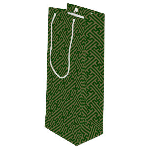 Sac Cadeau Pour Bouteille Sayagata motif, japonais, vert et or