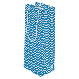 Sac Cadeau Pour Bouteille Seigaiha, Vagues, Japonais, Bleu et Blanc
