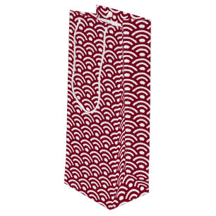 Sac Cadeau Pour Bouteille Seigaiha, Vagues, Japonais, Bourgogne et Blanc